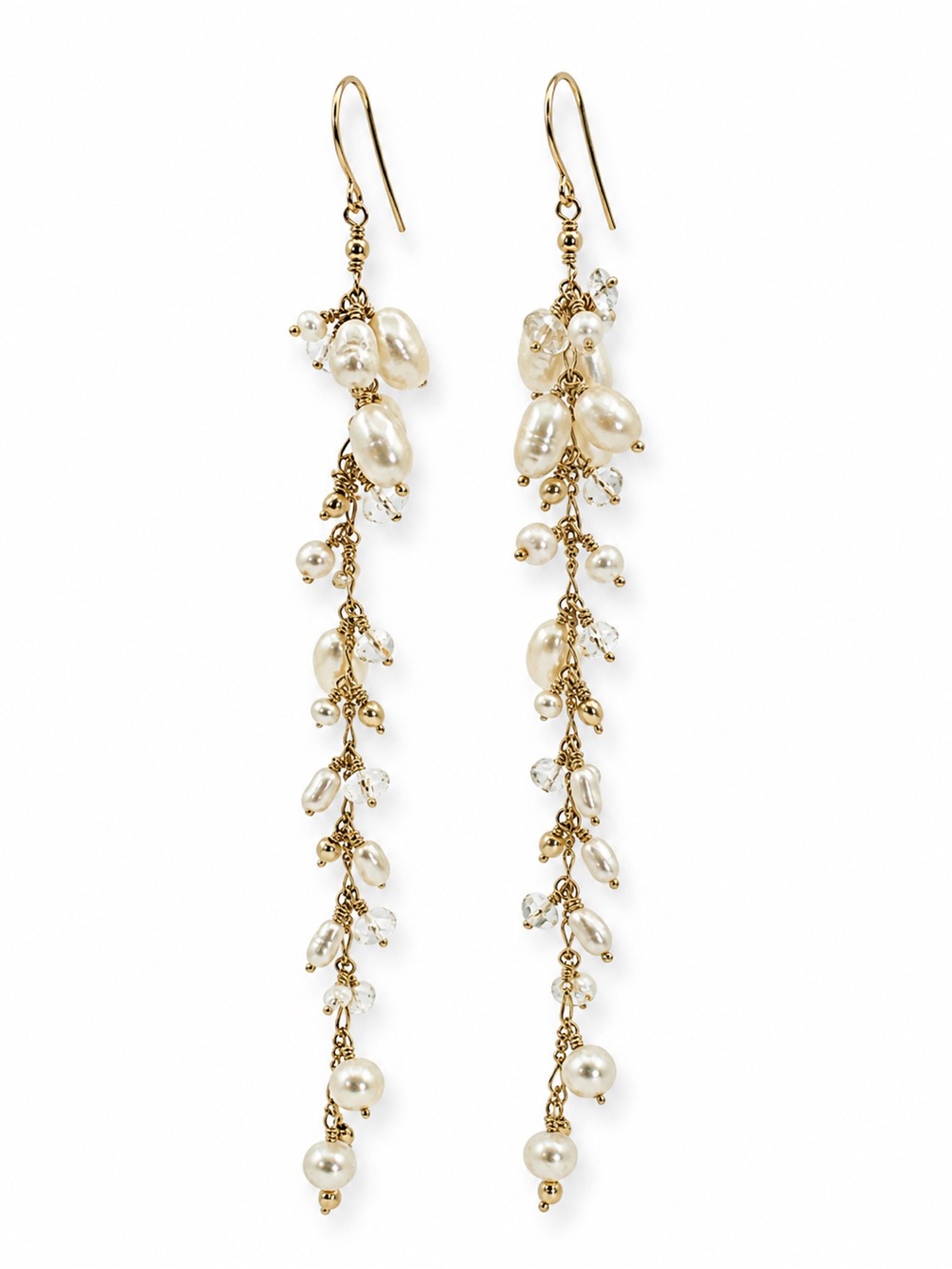 Freshwater Pearl and Clear Quartz Dangle Earrings